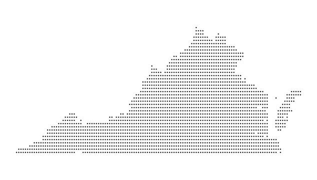 Virginia Dotted Map Vector with Halftone Dot Pattern, State Outline, Geographic Border, USA State Territory Shape, United States Cartography Illustration for Travel, Atlas and Infographic Design