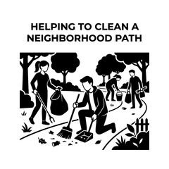 Obraz premium Community Volunteers Cleaning Neighborhood Path Removing Litter and Helping.