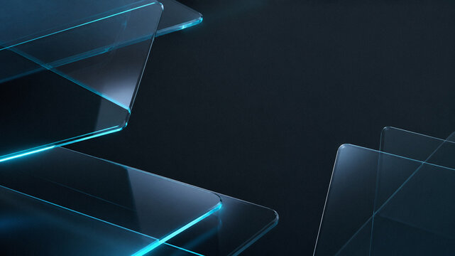 Abstract Transparent Glass Panels on Dark Technology Background with Copy Space