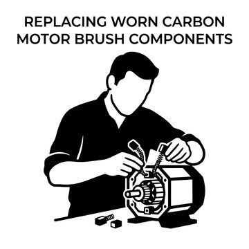 Technician Replacing Carbon Motor Brush Components in Detailed Illustration.