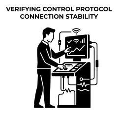 Fototapeta premium Technician Analyzing Control Panel Data for System Stability Verification.