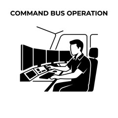 Fototapeta premium Operator in Command Bus Performing Duties and Monitoring Systems.