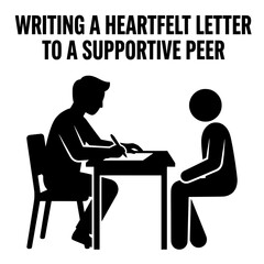 Fototapeta premium Silhouette of a Person Writing a Letter to a Supportive Peer.