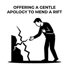 Naklejka premium Man Offering Gesture of Reconciliation to Broken Wall.