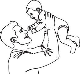 Line illustration of a father lifting his baby for a playful moment of connection with affection nurturing interaction illustration minimalist lifestyle connection parenting devotion