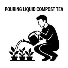 Naklejka premium Silhouette of a Person Watering Potted Plants with Compost Tea.