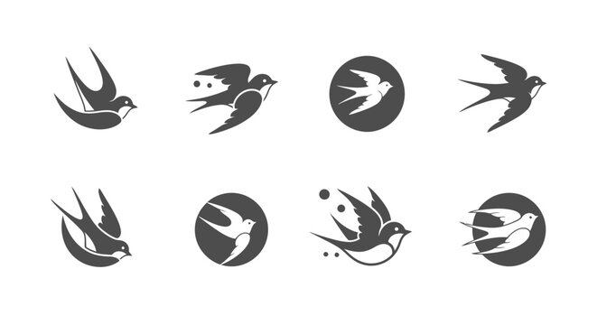 Set of Minimalist Swallow Bird Silhouette Icons for Brand Logo Design and Vector Graphics