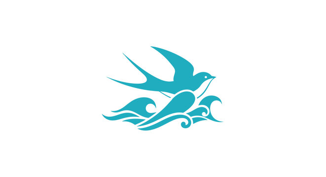 A swift bird soaring over stylized waves, a symbol of freedom and the sea