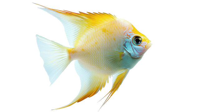 Yellow and white angelfish swimming isolated on transparent background