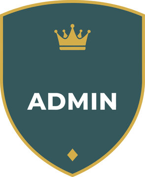 Elegant administrative shield icon with a golden crown and prominent 'ADMIN' text, representing exclusive access, privileged user roles, and secure system control for digital interfaces.