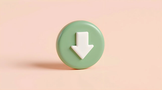Green circular download button with white arrow icon on soft peach background