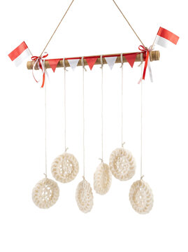 Indonesian independence day cracker hanging game decoration isolated on transparent background