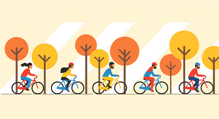Fototapeta premium Group of people riding bicycles in autumn park