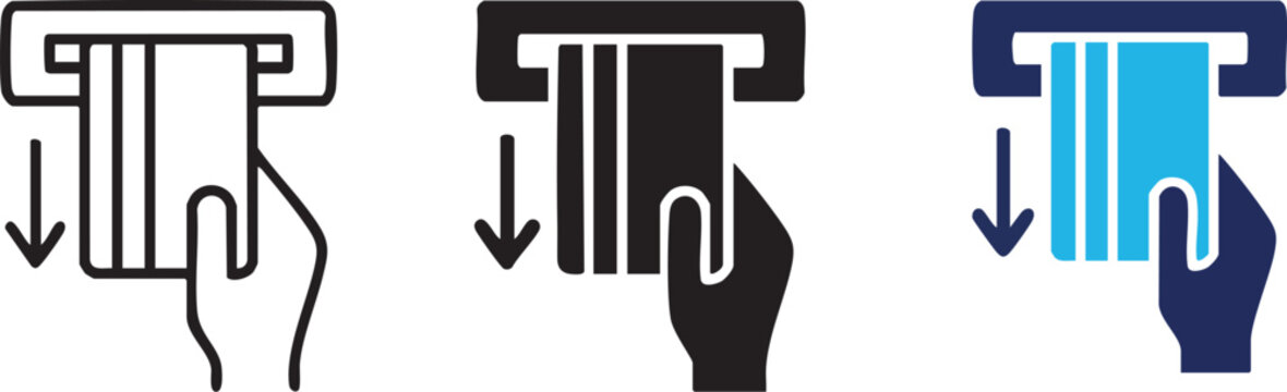 Card Reader Icon Set, Linear Style With Blue Variation
