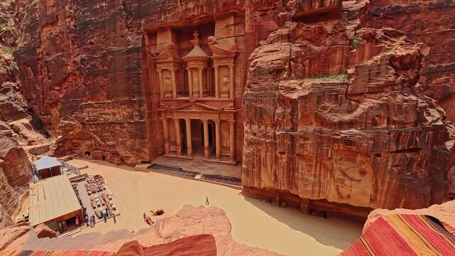 Al Khazneh Treasury Viewed from a Bedouin Rug Lounge on the Clifftop