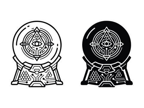 Cyber Crystal Ball Icons Black and White Occult Future