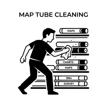Map Tube Cleaning Illustration Showing Person Cleaning Stacked Map Tubes.