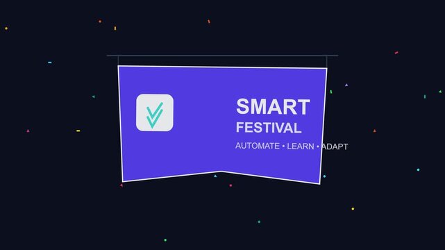 Smart festival motion with automate learn adapt text and confetti animation 4k motion technology