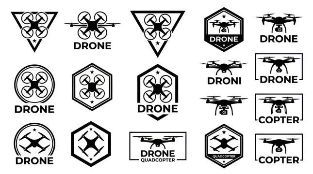 Minimalist drone and quadcopter logos for aerial technology branding.