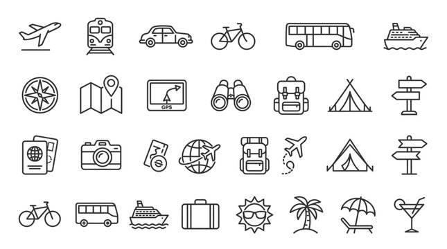 Travel icons on white background.
