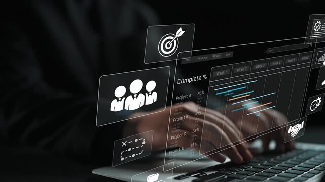 Project management dashboard showing timeline, tasks, milestones, and workflows for planning, tracking, and executing successful business or team projects Marrow