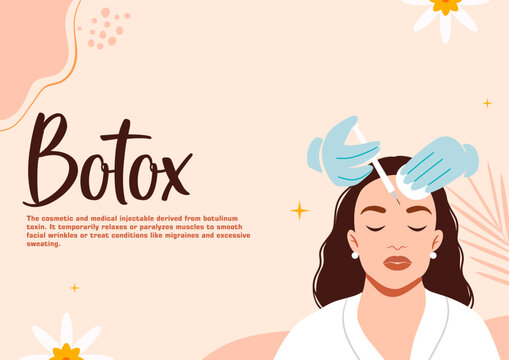 Modern botox skin treatment background for website banners and social media. Cosmetic facial anti aging injection poster, aesthetic dermatology care, and beauty clinic vector illustration.