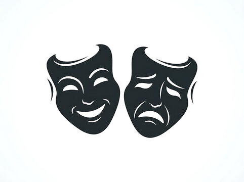 Black Comedy and Tragedy Theater Masks Icon Isolated on White
