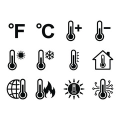 Fototapeta premium Black and white temperature icons and symbols for design temperature related graphics icon