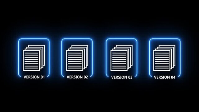 Document version control concept on the black background. Revision history and change ,online document controlling of 4k motion graphics animation video..
