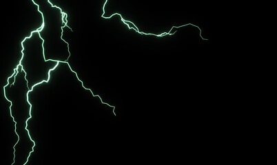 A dramatic digital illustration of a jagged, branching lightning bolt against a pitch-black background © YiuCheung