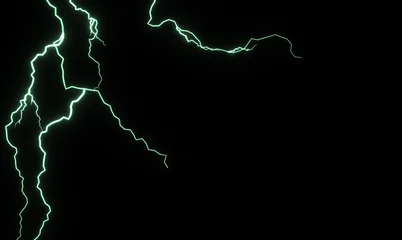 A dramatic digital illustration of a jagged, branching lightning bolt against a pitch-black background © YiuCheung