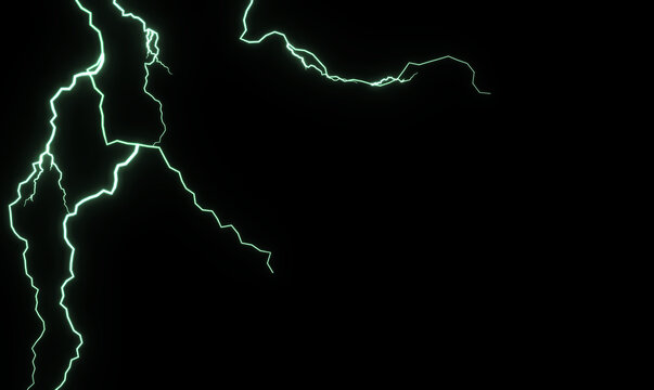 A dramatic digital illustration of a jagged, branching lightning bolt against a pitch-black background