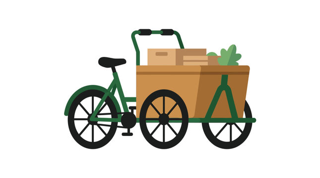 Green cargo bike loaded with boxes and greens
