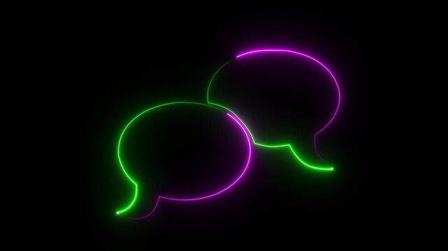 Glowing neon light Message icon , Neon light modern frame speech bubble on black background.4k Animation .