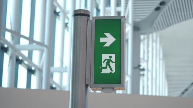 Exit sign at modern airport terminal