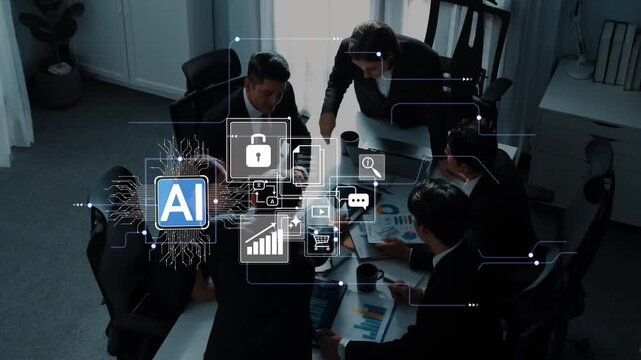 Business Team Collaborating on Innovative Technology Solutions with Artificial Intelligence Concepts and Digital Graphics in Modern Office Environment Gluon.