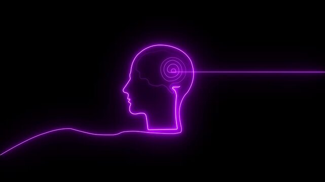 Glowing Blue Human Head with Electric Brain Waves and Light Pulsar Technology Concept .4k Animation Video .