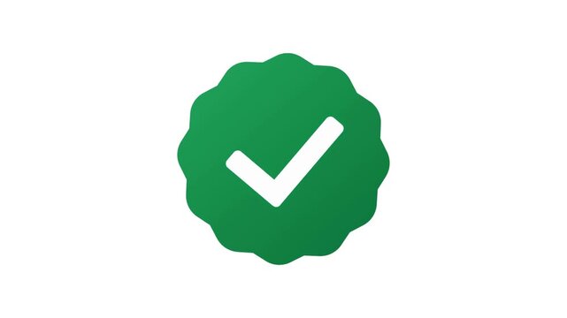 Green verified badge icon with white checkmark isolated on white background