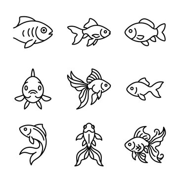 Set of simple goldfish line icons