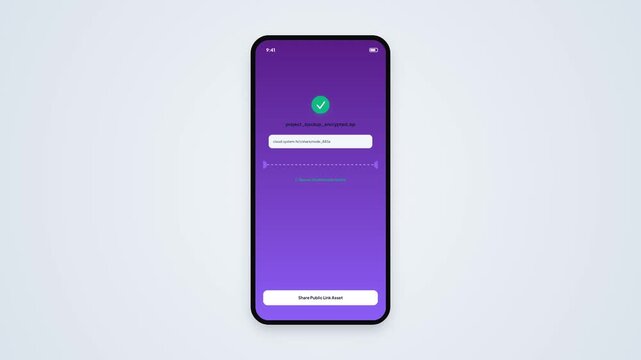 Mobile Cloud System Encryption and File Backup Complete Screen Animation with Share Public Link Asset Button UI UX Design