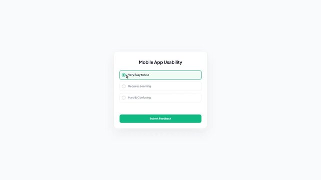 Mobile App Usability Feedback Survey Form UI Design with Review Received Success Animation