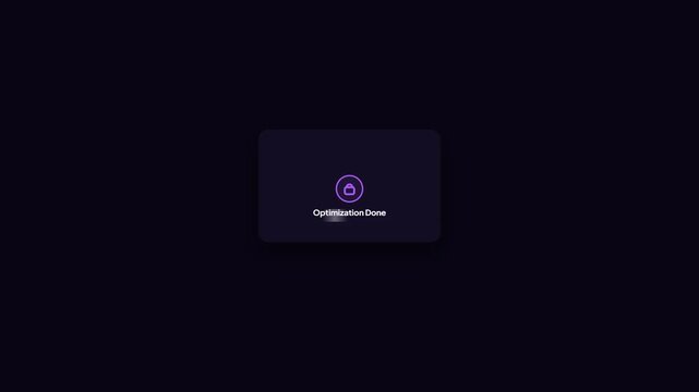 Database Optimization Progress Bar Window and Complete System Maintenance Notification Dark Mode Cyber Security UI Interface Animation