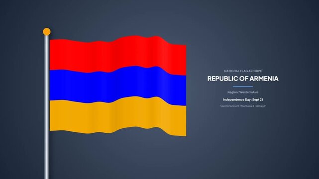 National Flag of Armenia Waving on Pole Country Symbolism Loop Animation