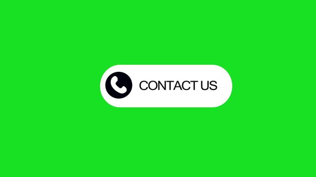 Animated contact us button with telephone symbol on chroma green background, customer support, business communication, web ui element, or help desk