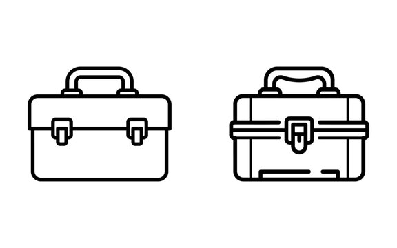 Two simple black line art icons of a construction tool box Vector, illustration