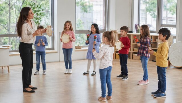 Elementary Music Teacher Leading Children