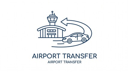 Fototapeta premium Minimalist airport transfer destination map icon outline featuring vehicle and terminal for travel transportation logistics