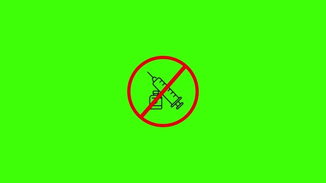 Say No Drugs Syringes Prohibited Sign with Red Cross Injection Forbidden animation. 4k animation on green background 