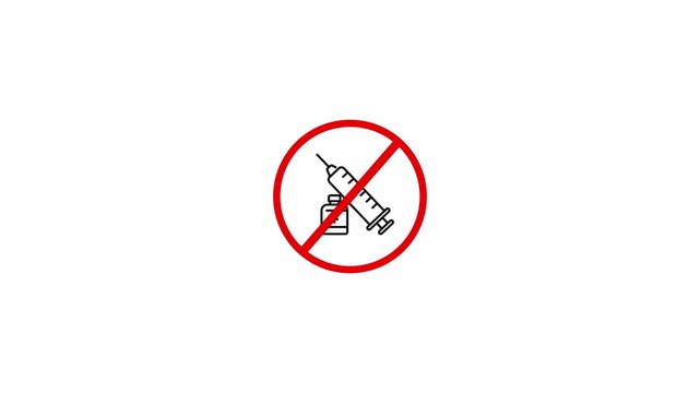 Say No Drugs Syringes Prohibited Sign with Red Cross Injection Forbidden animation. 4k animation on white background 