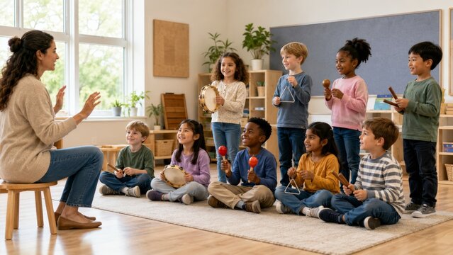 Elementary Music Teacher Leading Children